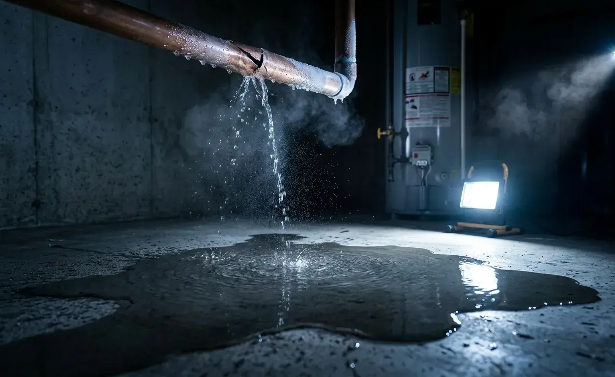 Burst pipe flooding an Edmonton basement — emergency sump pump and plumbing response by Water Pros Plumbing